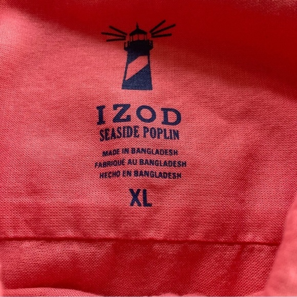 IZOD coral orange pink cotton poplin button down short sleeve shirt. Size XL - Picture 5 of 7